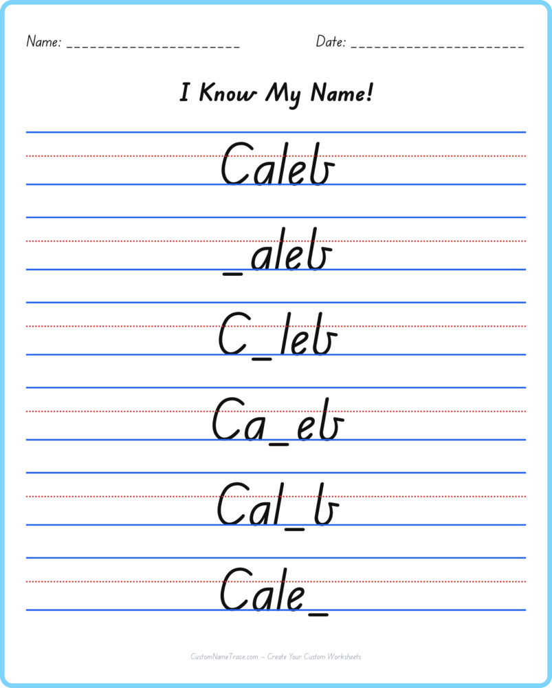 Free Caleb custom name tracing - fill-in-the-blank free worksheet