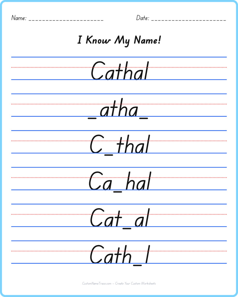 Free Cathal custom name tracing - fill-in-the-blank free worksheet