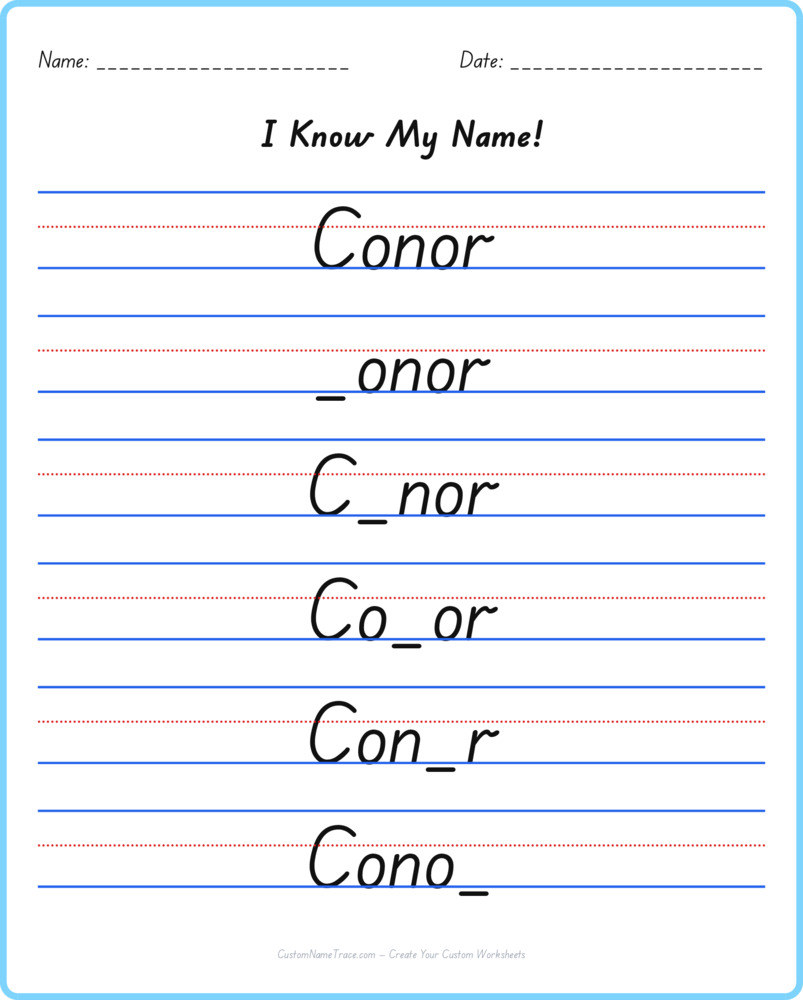 Free Conor custom name tracing - fill-in-the-blank free worksheet