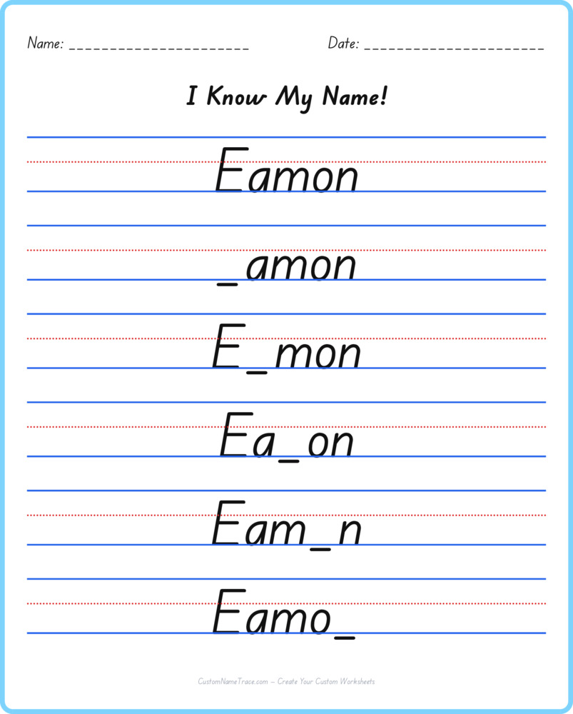 Free Eamon custom name tracing - fill-in-the-blank free worksheet
