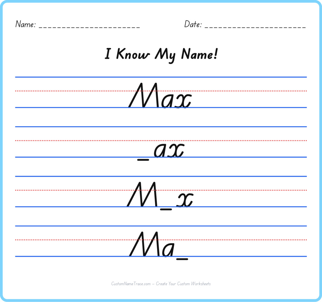 Free Max custom name tracing - fill-in-the-blank free worksheet