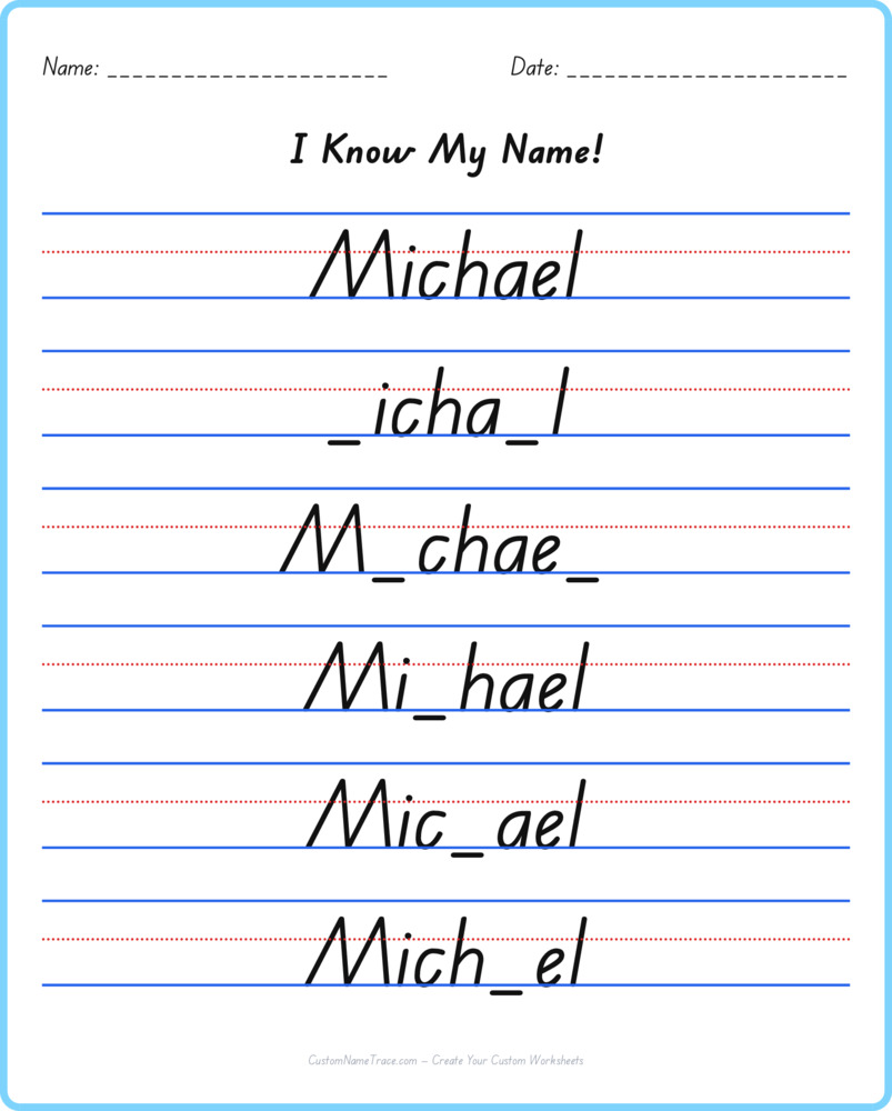 Free Michael custom name tracing - fill-in-the-blank free worksheet