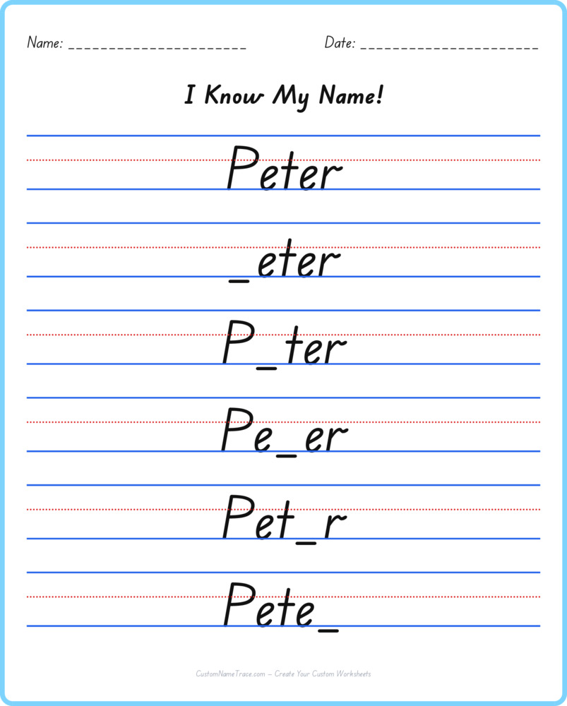 Free Peter custom name tracing - fill-in-the-blank free worksheet