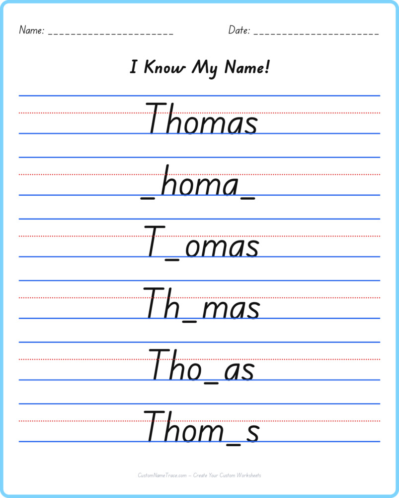 Free Thomas custom name tracing - fill-in-the-blank free worksheet