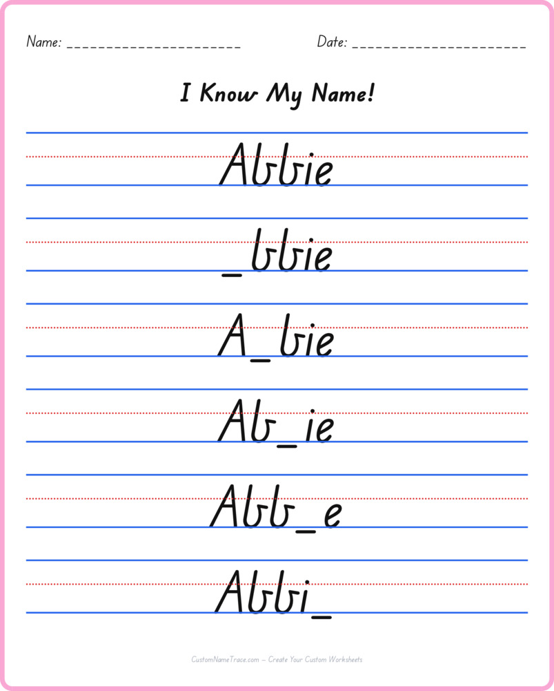 Free Abbie custom name tracing - fill-in-the-blank free worksheet