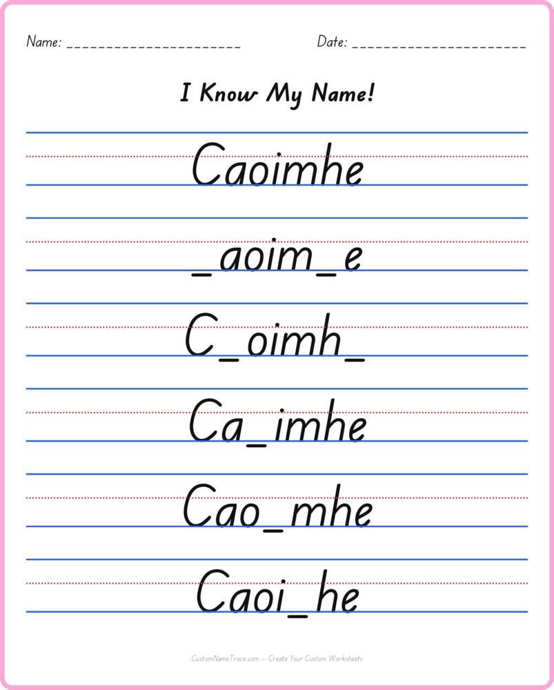 Free Caoimhe custom name tracing - fill-in-the-blank free worksheet