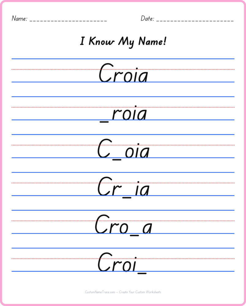 Free Croia custom name tracing - fill-in-the-blank free worksheet