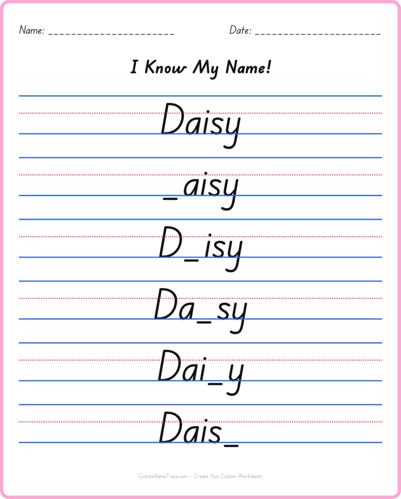 Free Daisy custom name tracing - fill-in-the-blank free worksheet