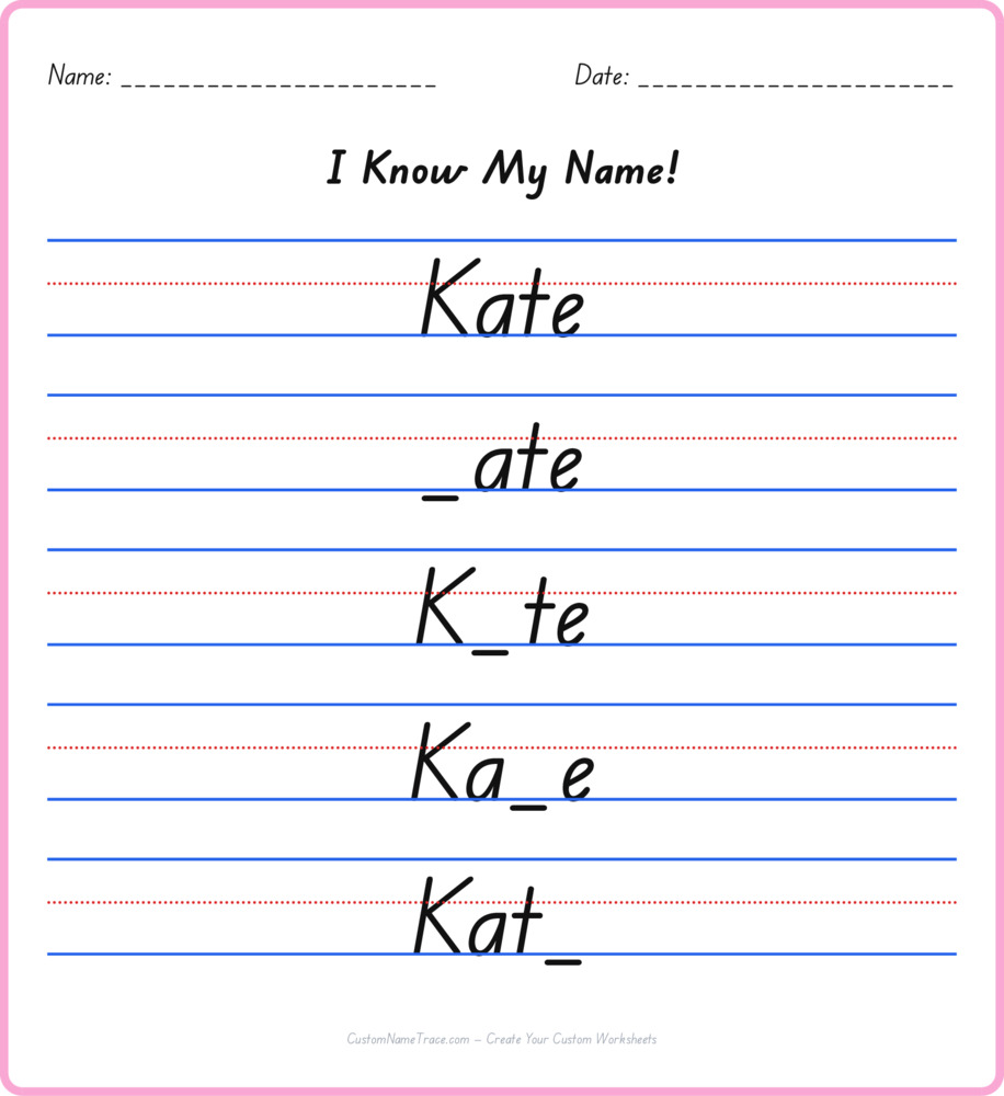 Free Kate custom name tracing - fill-in-the-blank free worksheet