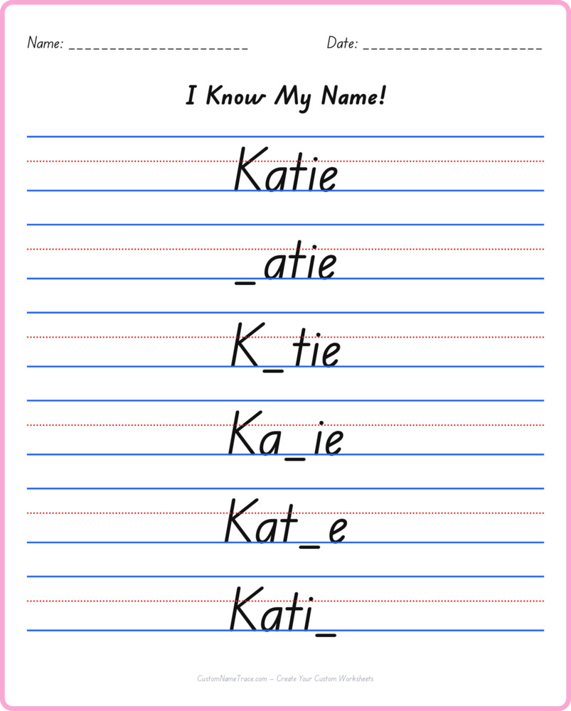 Free Katie custom name tracing - fill-in-the-blank free worksheet