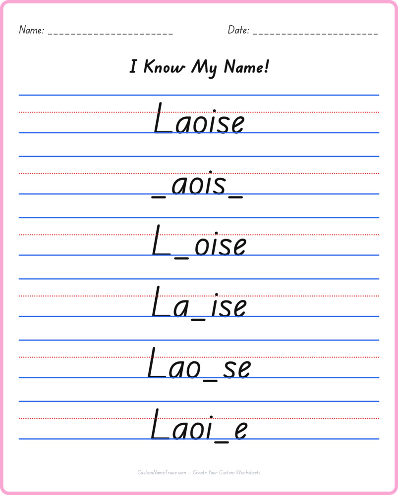 Free Laoise custom name tracing - fill-in-the-blank free worksheet