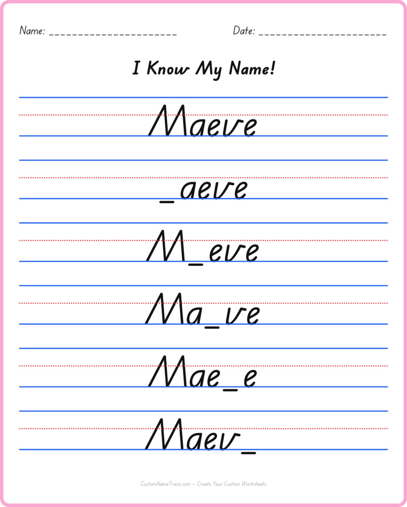 Free Maeve custom name tracing - fill-in-the-blank free worksheet
