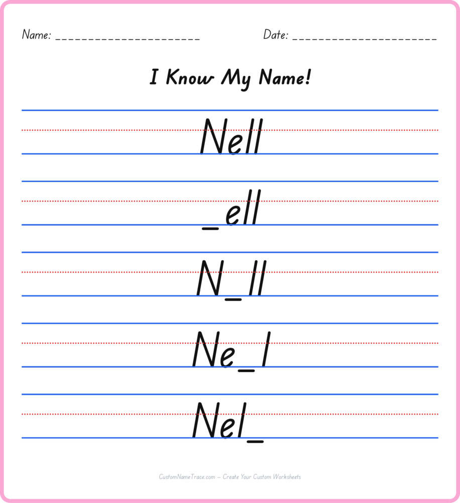 Free Nell custom name tracing - fill-in-the-blank free worksheet