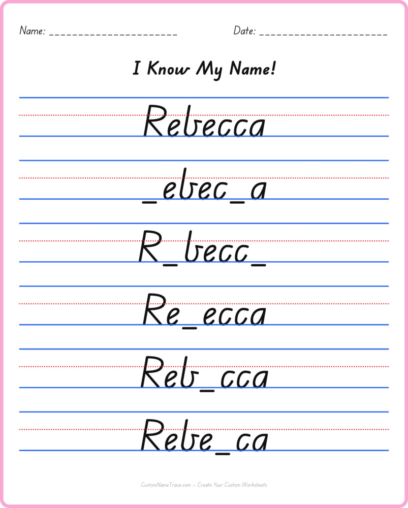 Free Rebecca custom name tracing - fill-in-the-blank free worksheet