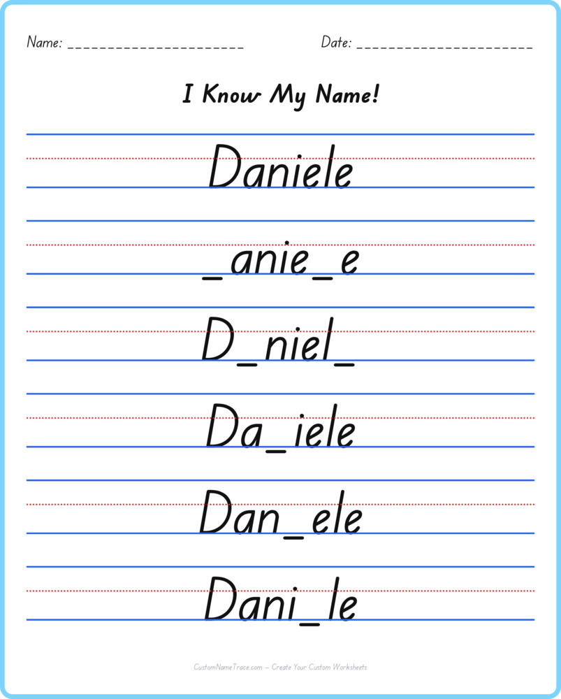 Free Daniele custom name tracing - fill-in-the-blank free worksheet