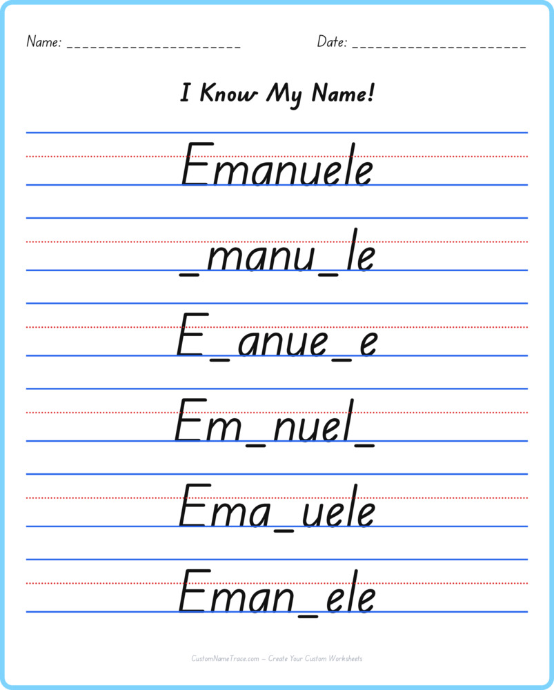 Free Emanuele custom name tracing - fill-in-the-blank free worksheet