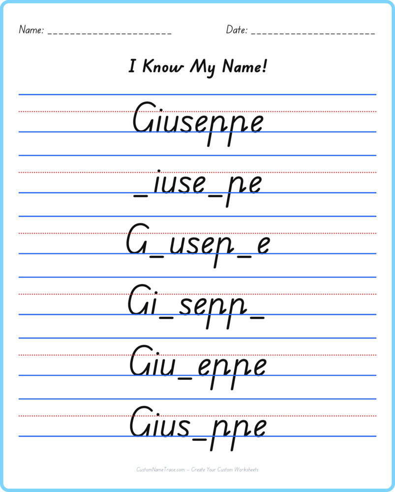 Free Giuseppe custom name tracing - fill-in-the-blank free worksheet