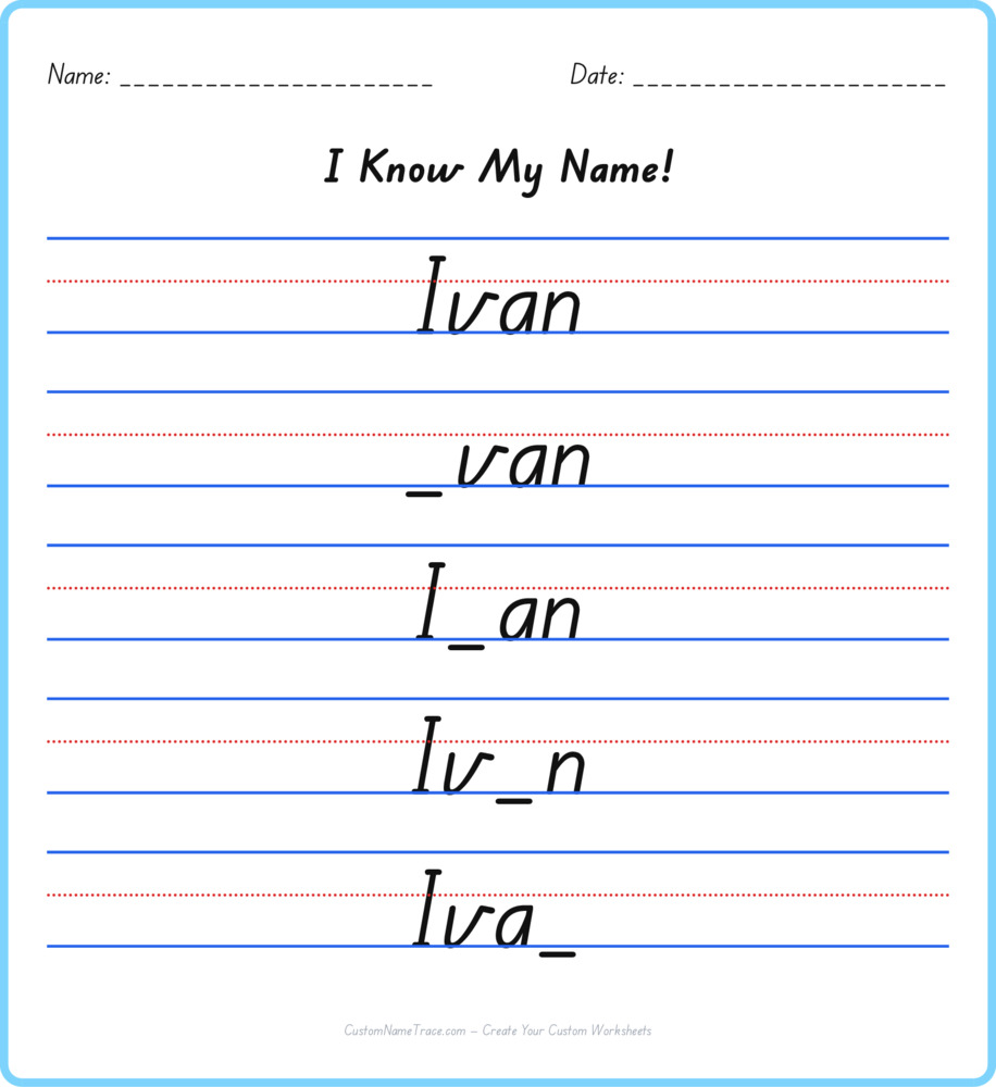 Free Ivan custom name tracing - fill-in-the-blank free worksheet