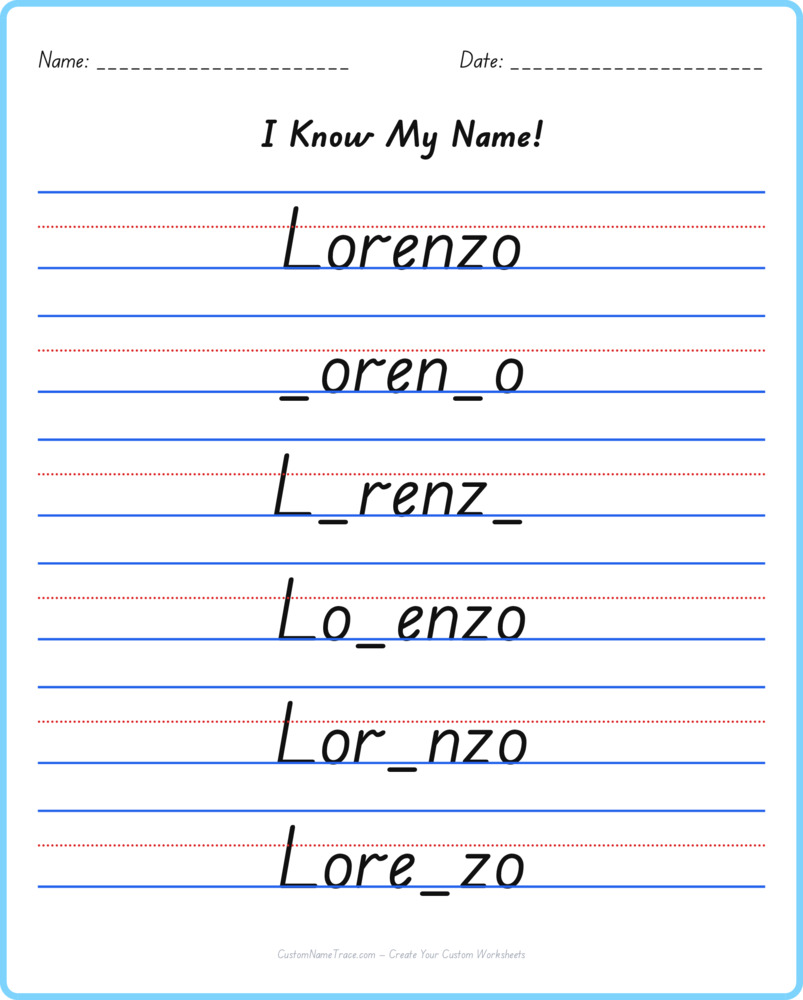 Free Lorenzo custom name tracing - fill-in-the-blank free worksheet
