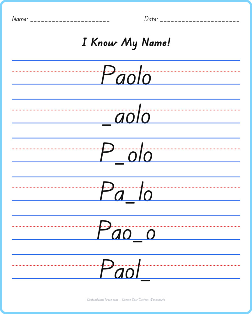 Free Paolo custom name tracing - fill-in-the-blank free worksheet