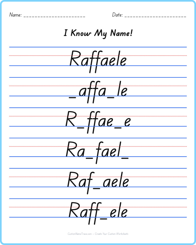 Free Raffaele custom name tracing - fill-in-the-blank free worksheet