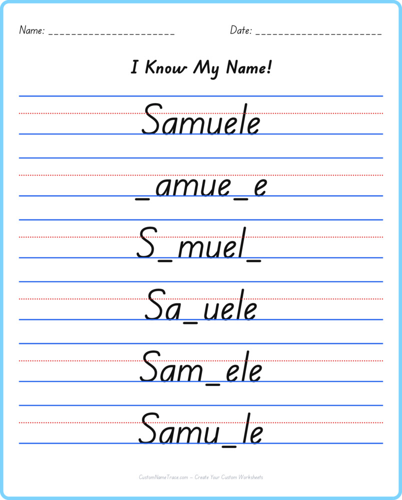Free Samuele custom name tracing - fill-in-the-blank free worksheet