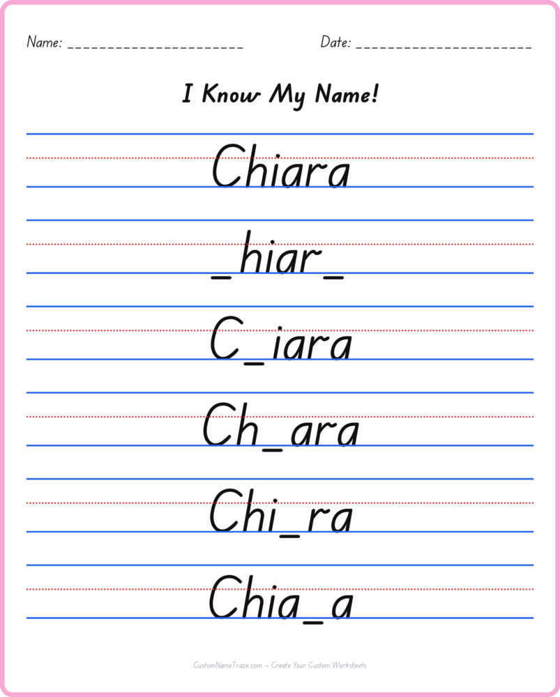 Free Chiara custom name tracing - fill-in-the-blank free worksheet