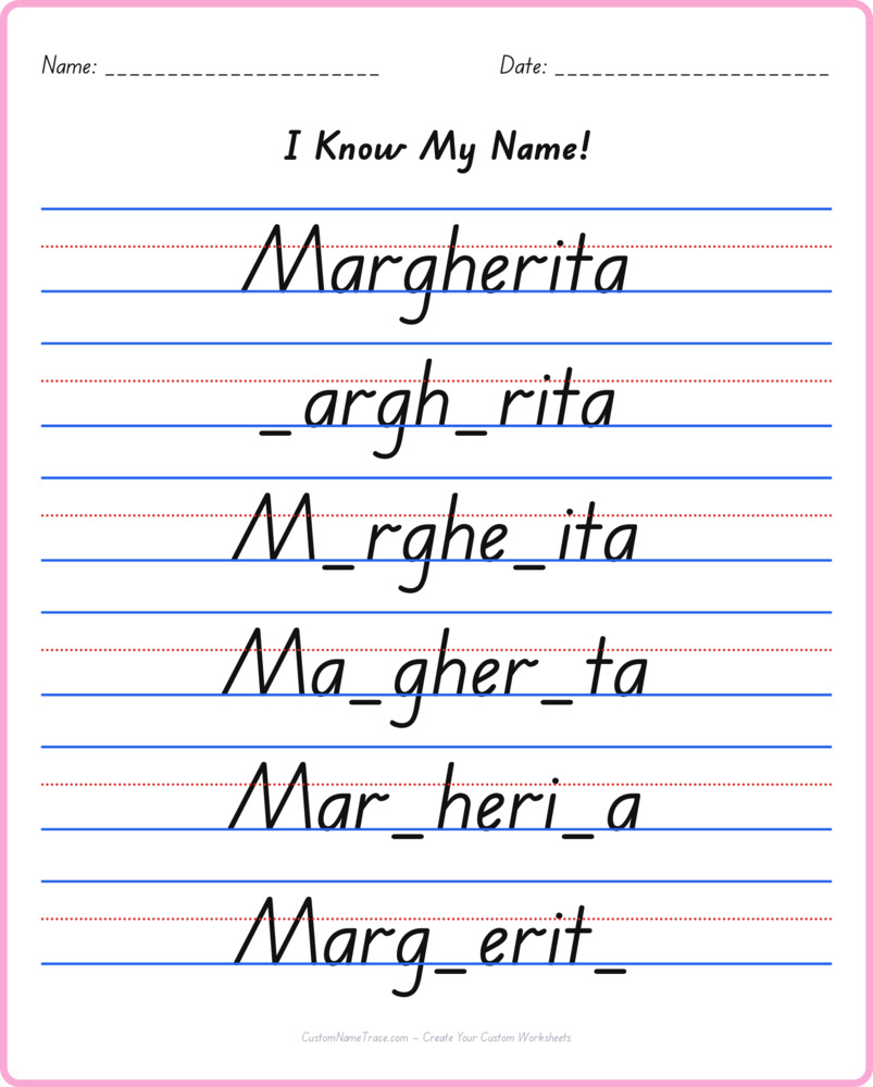 Free Margherita custom name tracing - fill-in-the-blank free worksheet