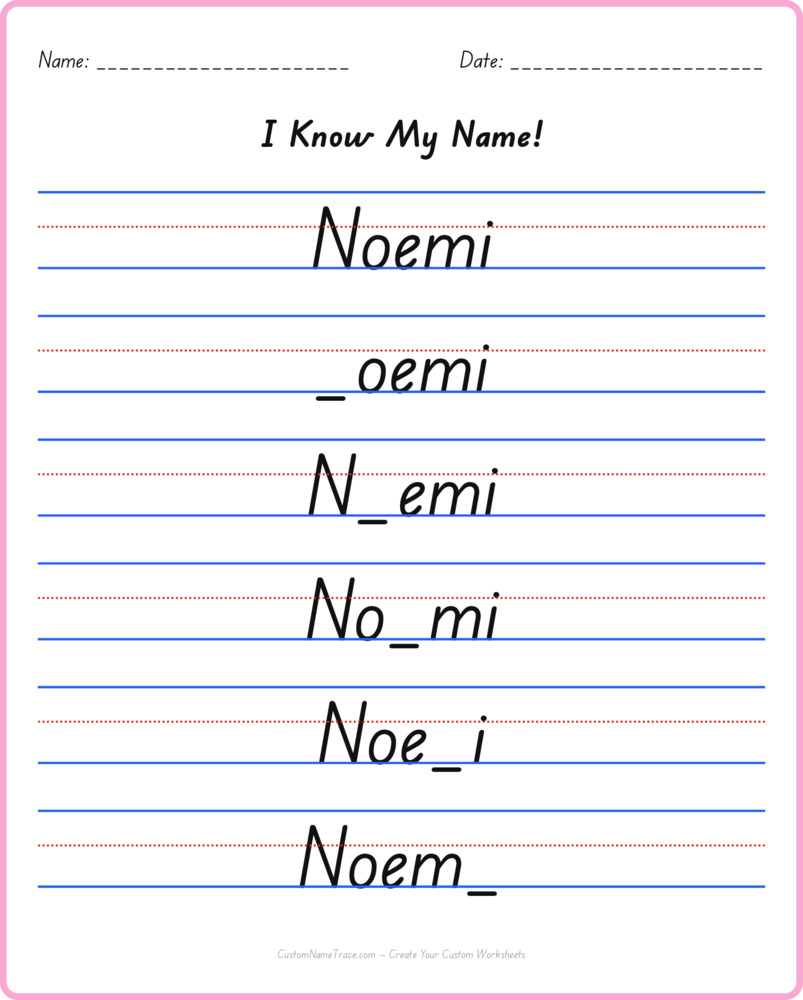 Free Noemi custom name tracing - fill-in-the-blank free worksheet