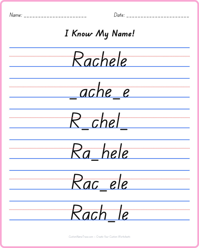 Free Rachele custom name tracing - fill-in-the-blank free worksheet
