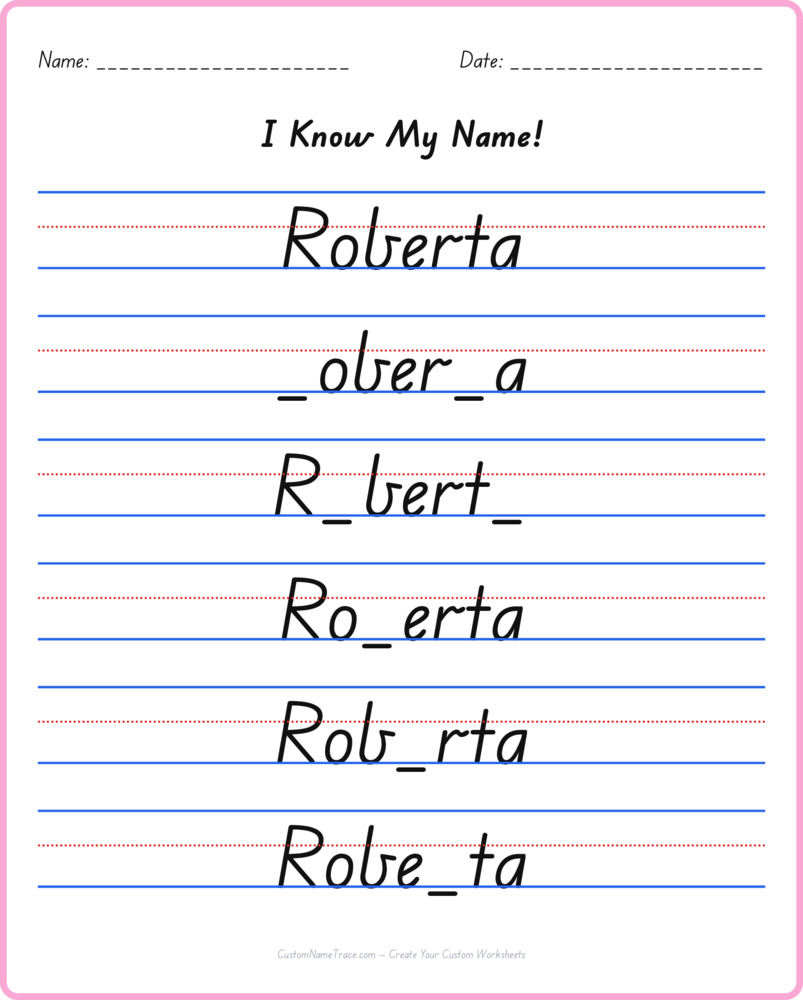 Free Roberta custom name tracing - fill-in-the-blank free worksheet
