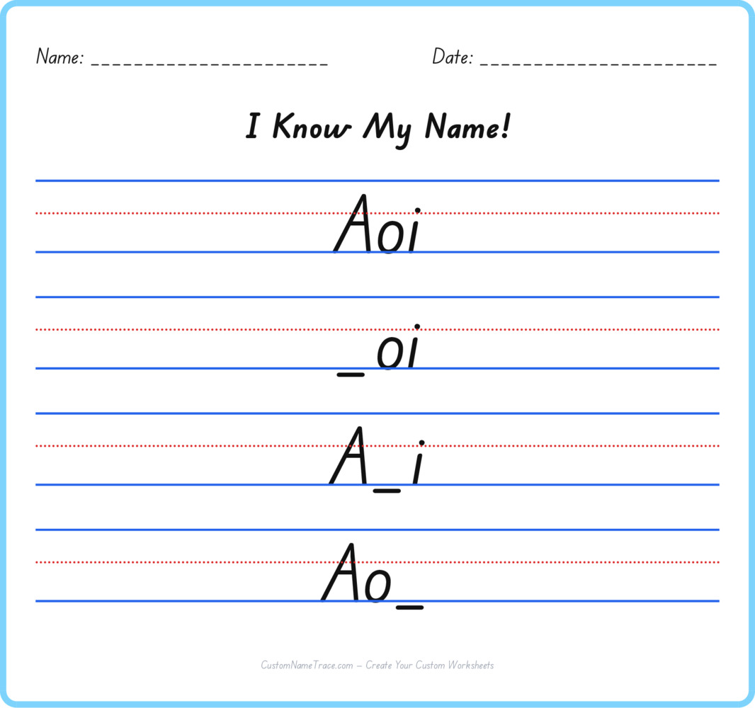 Free Aoi custom name tracing - fill-in-the-blank free worksheet