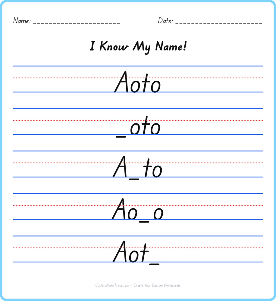 Free Aoto custom name tracing - fill-in-the-blank free worksheet