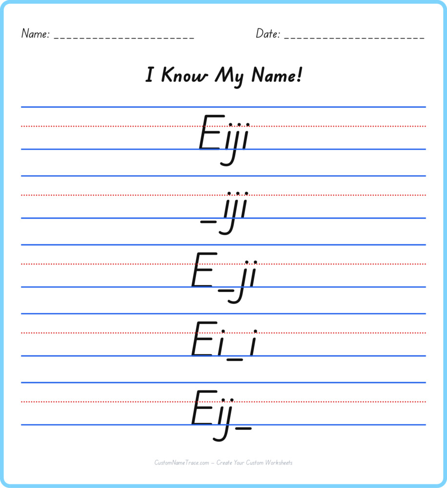 Free Eiji custom name tracing - fill-in-the-blank free worksheet