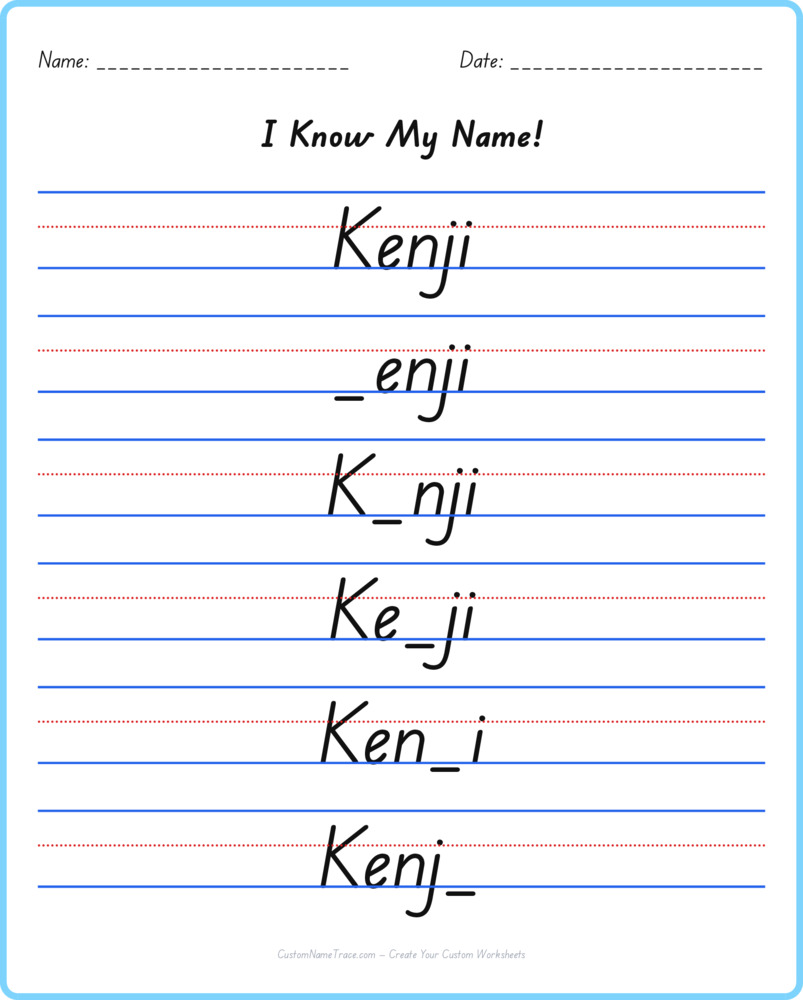 Free Kenji custom name tracing - fill-in-the-blank free worksheet