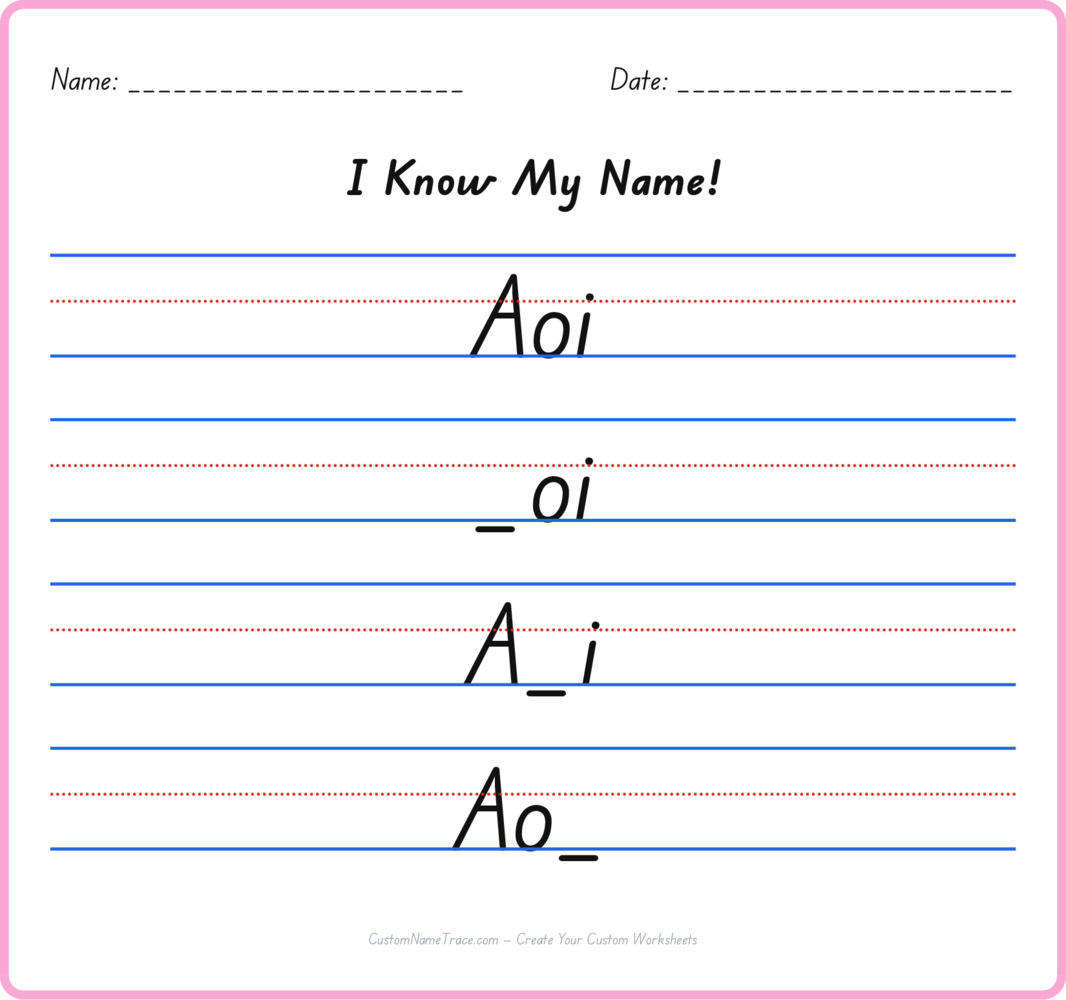 Free Aoi custom name tracing - fill-in-the-blank free worksheet