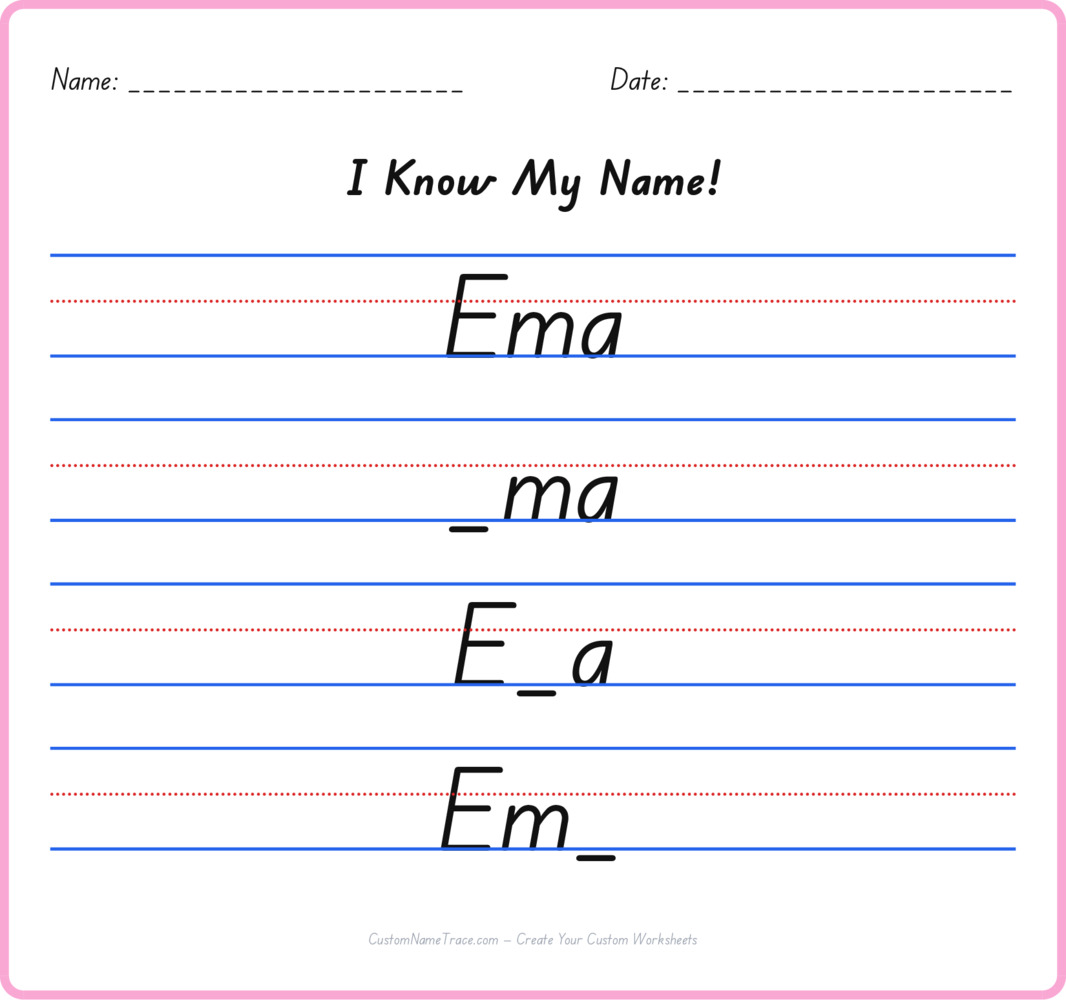 Free Ema custom name tracing - fill-in-the-blank free worksheet