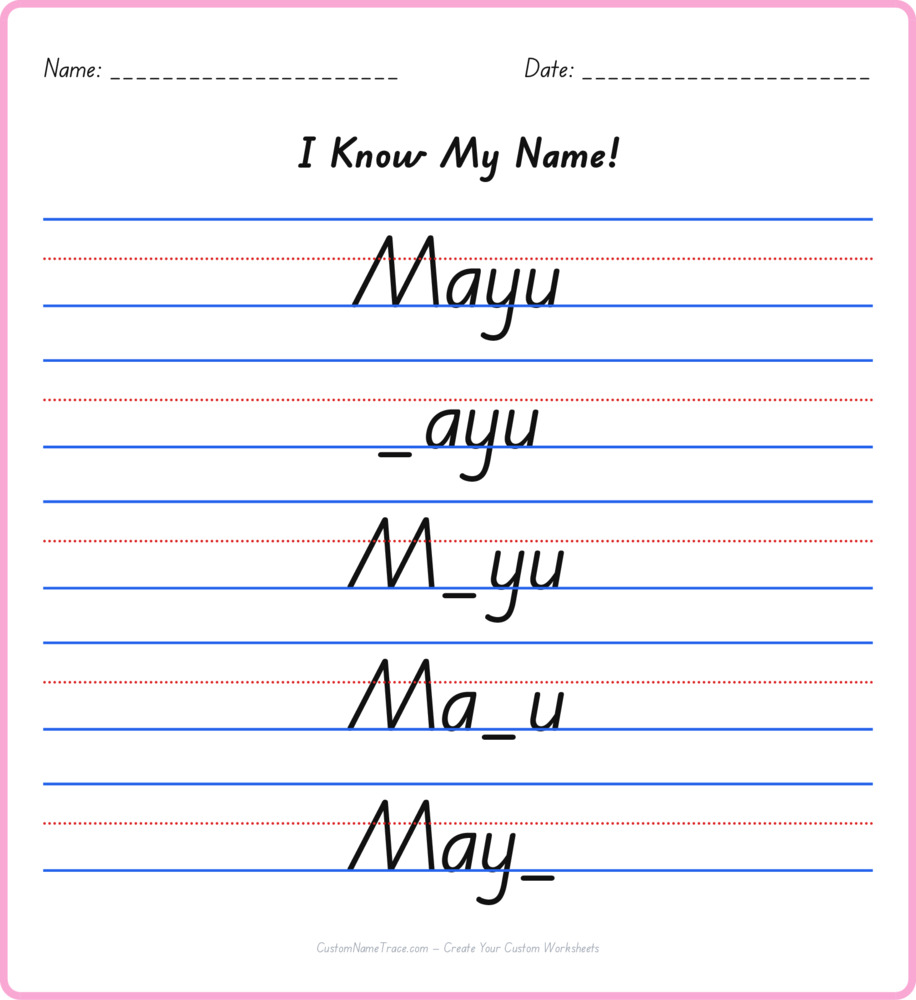 Free Mayu custom name tracing - fill-in-the-blank free worksheet