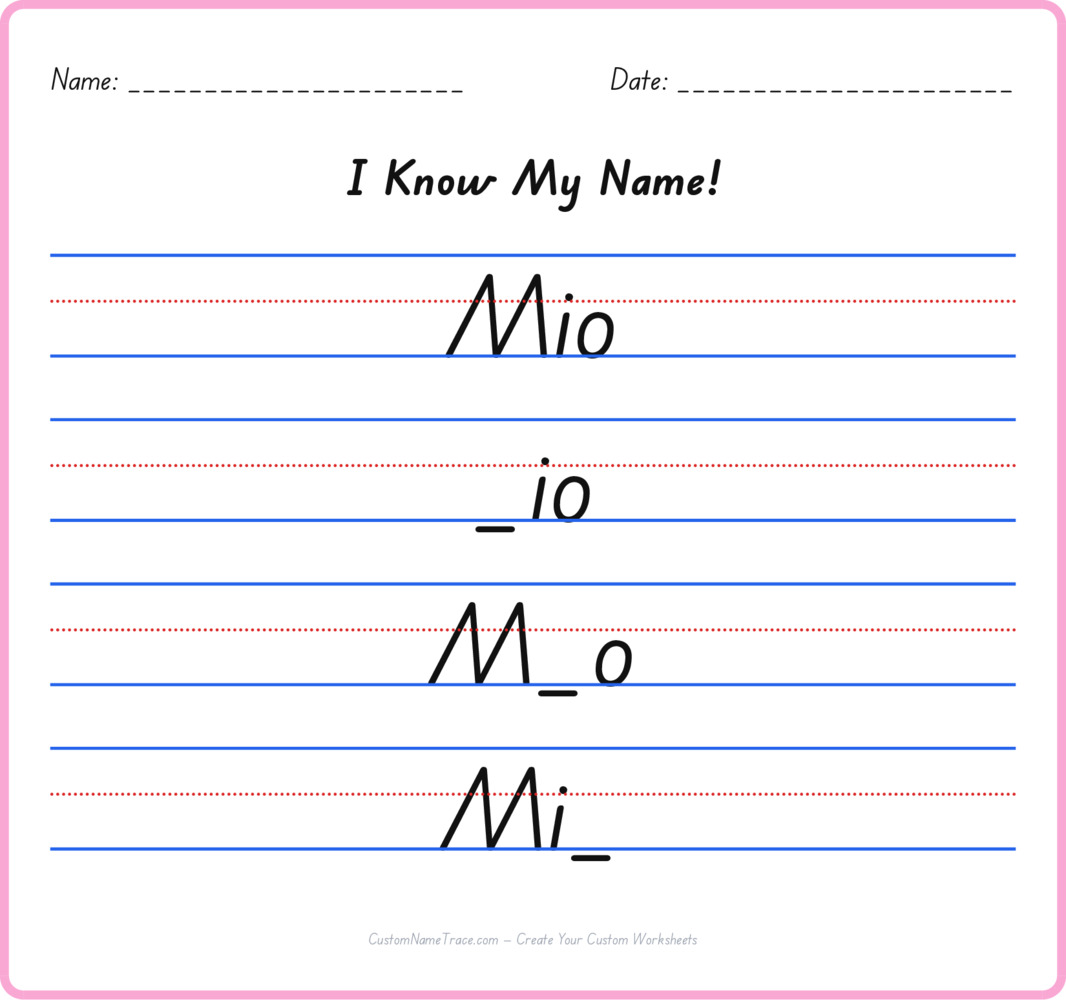 Free Mio custom name tracing - fill-in-the-blank free worksheet
