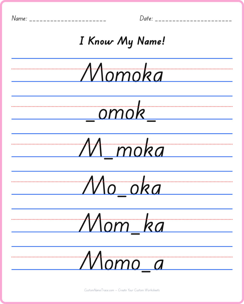 Free Momoka custom name tracing - fill-in-the-blank free worksheet