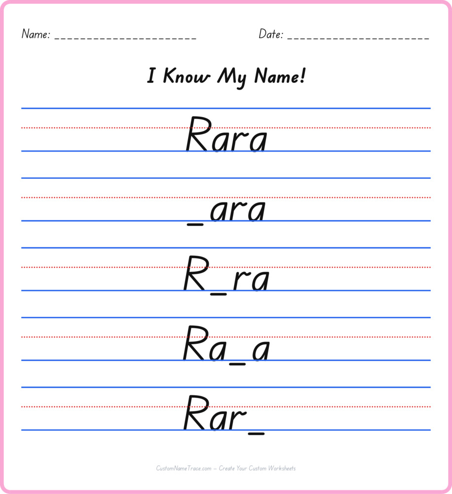 Free Rara custom name tracing - fill-in-the-blank free worksheet