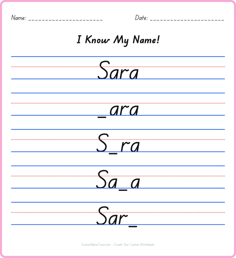 Free Sara custom name tracing - fill-in-the-blank free worksheet