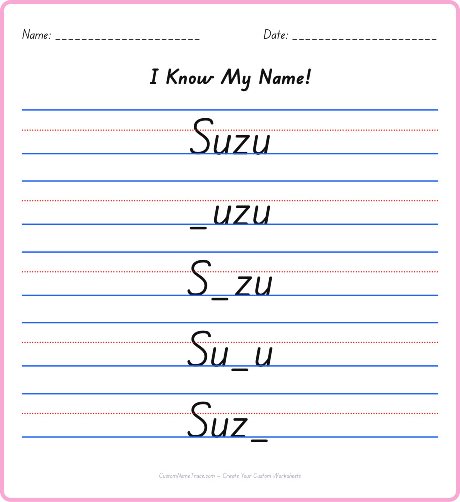 Free Suzu custom name tracing - fill-in-the-blank free worksheet