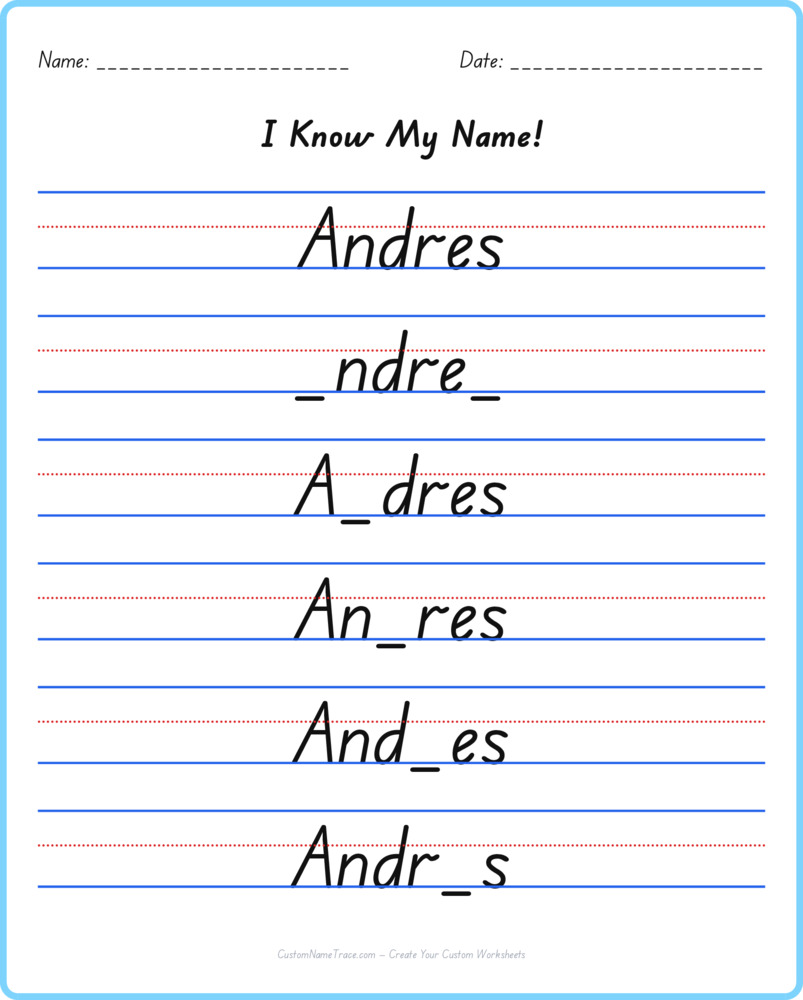 Free Andres custom name tracing - fill-in-the-blank free worksheet