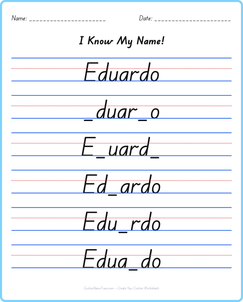 Free Eduardo custom name tracing - fill-in-the-blank free worksheet