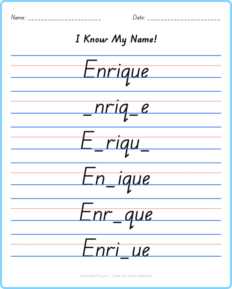 Free Enrique custom name tracing - fill-in-the-blank free worksheet