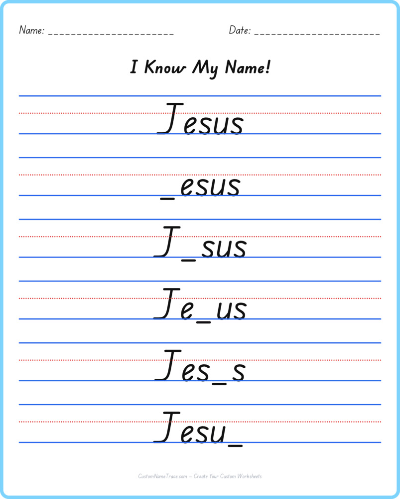 Free Jesus custom name tracing - fill-in-the-blank free worksheet