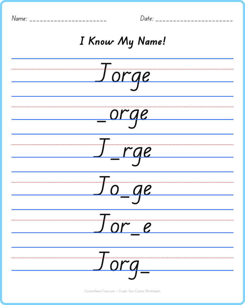 Free Jorge custom name tracing - fill-in-the-blank free worksheet