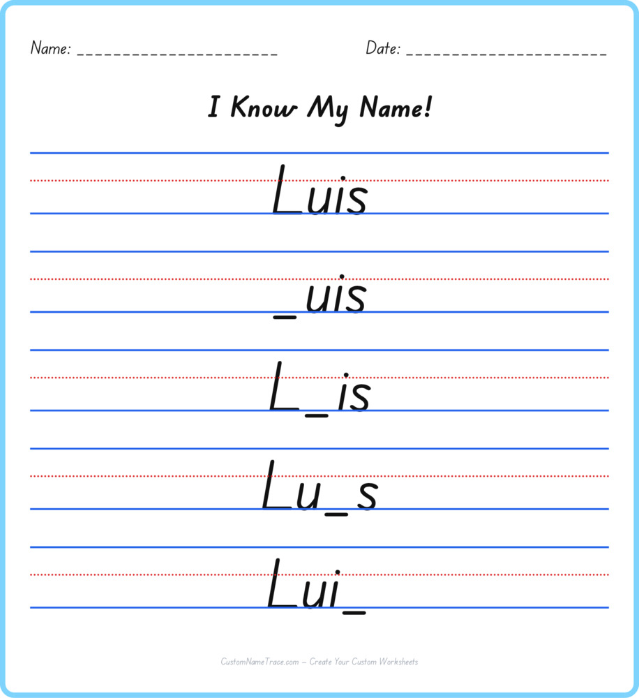 Free Luis custom name tracing - fill-in-the-blank free worksheet