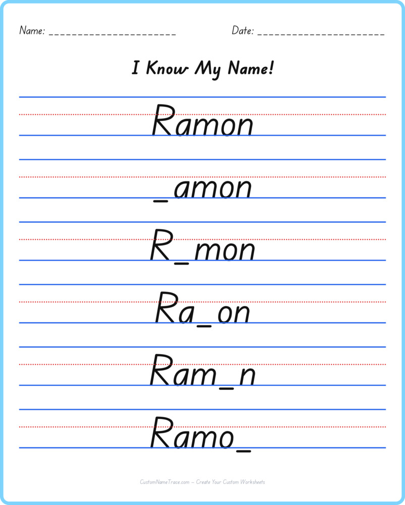 Free Ramon custom name tracing - fill-in-the-blank free worksheet
